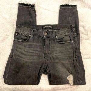 Express Gray Mid-Rise Distressed Ankle Legging Jeans - Sz 10